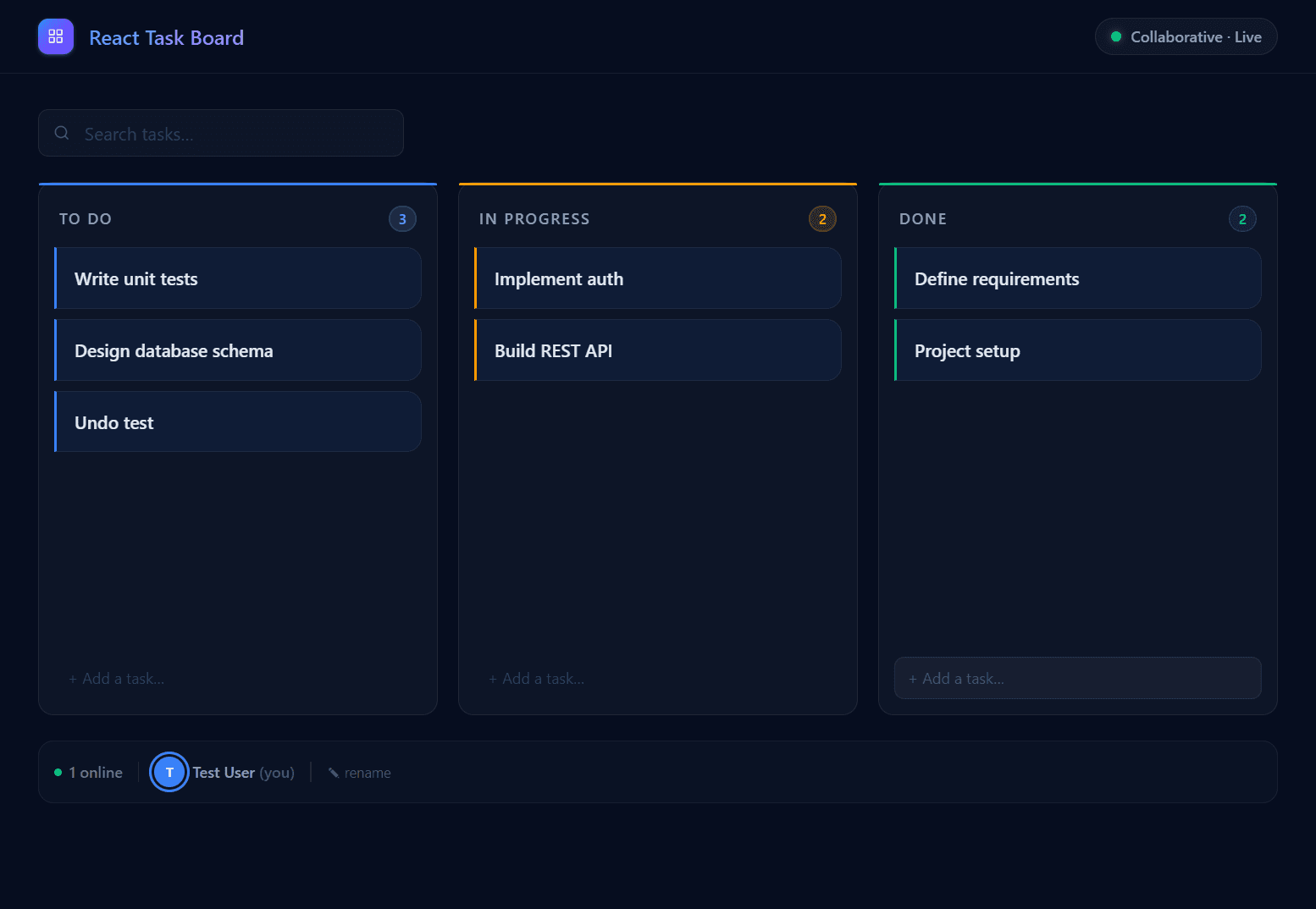 React Task Board project preview